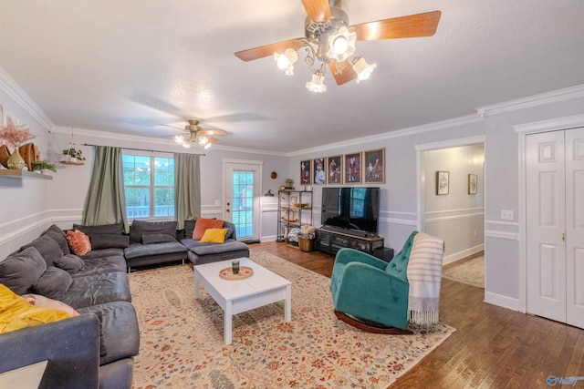 610 Grover Davis Rd, Hamilton, AL 35570 - living area with ceiling fan, hardwood / wood-style floors, baseboards, and crown molding