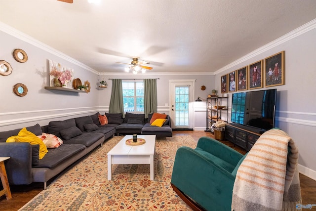610 Grover Davis Rd, Hamilton, AL 35570 - living room with a ceiling fan, crown molding, and wood finished floors