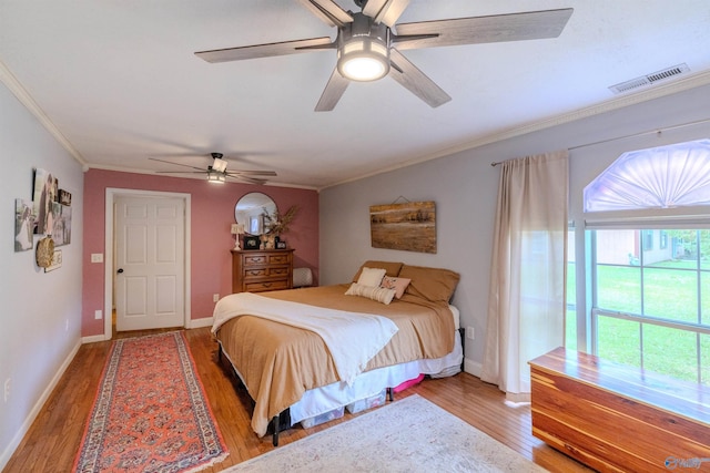 610 Grover Davis Rd, Hamilton, AL 35570 - bedroom featuring light wood-style flooring, ornamental molding, baseboards, and ceiling fan