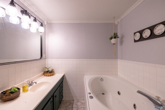 610 Grover Davis Rd, Hamilton, AL 35570 - full bath with a whirlpool tub, crown molding, vanity, and tile patterned flooring