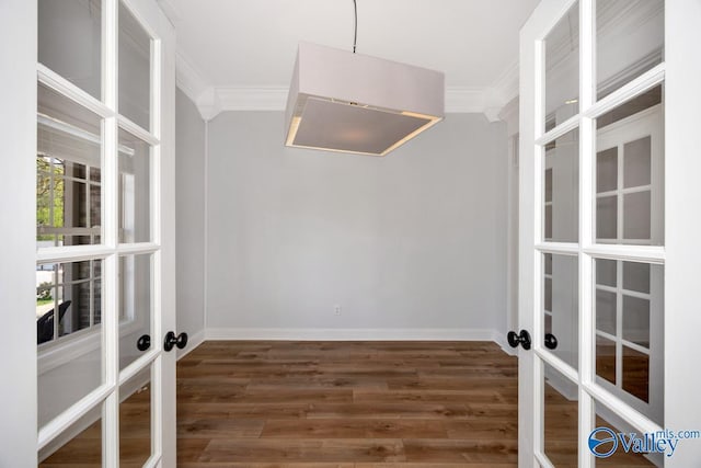 walk in closet featuring wood finished floors and french doors