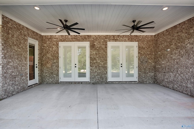 view of patio / terrace featuring french doors and ceiling fan