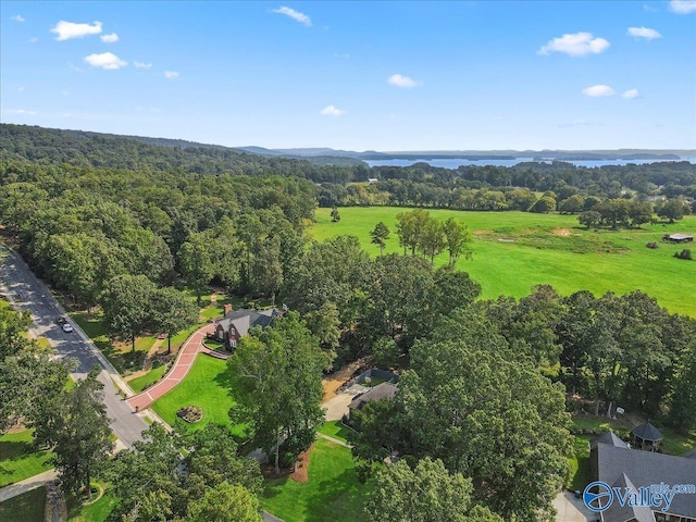 birds eye view of property with a view of trees