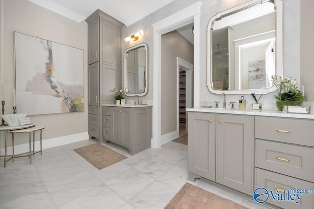 2106 Forest Gate SW, Huntsville, AL 35802 - full bath featuring marble finish floor, baseboards, and a sink