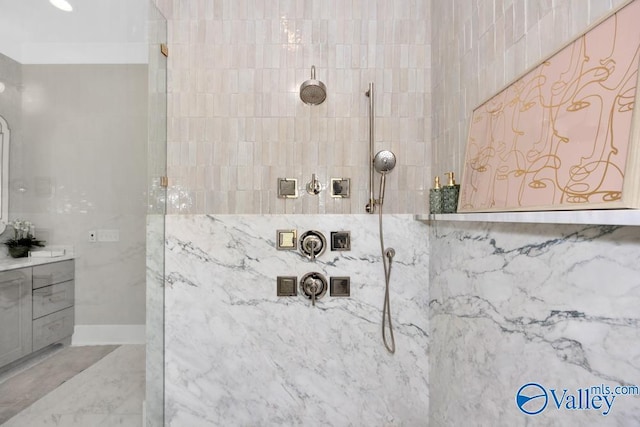 2106 Forest Gate SW, Huntsville, AL 35802 - bathroom featuring vanity and a marble finish shower