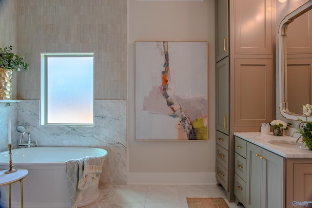 bathroom featuring vanity and a bathing tub