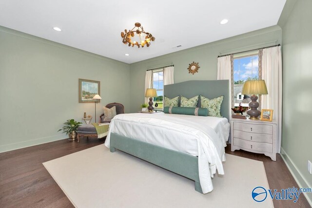 2106 Forest Gate SW, Huntsville, AL 35802 - bedroom with recessed lighting, dark wood finished floors, visible vents, and baseboards