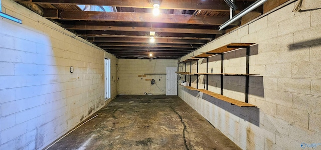 basement featuring concrete block wall