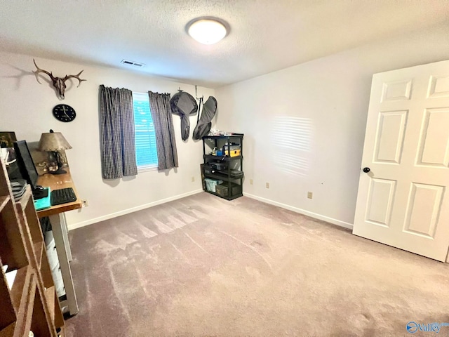 miscellaneous room featuring carpet and a textured ceiling