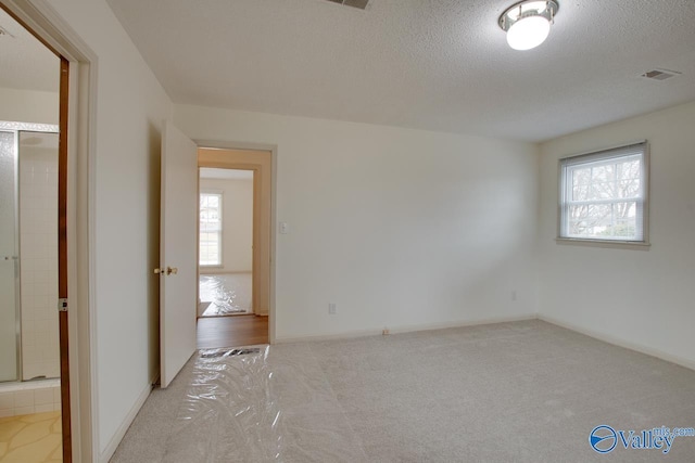 interior space with carpet flooring, baseboards, a wealth of natural light, and a textured ceiling