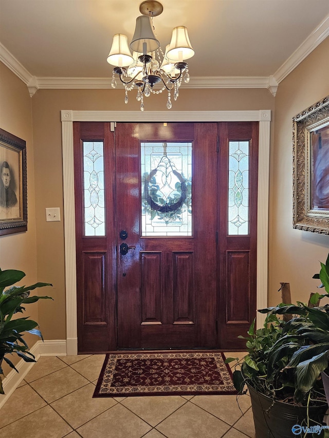 809 Kyle Rd NE, Hartselle, AL 35640 - foyer entrance with tile patterned flooring, ornamental molding, a chandelier, and baseboards