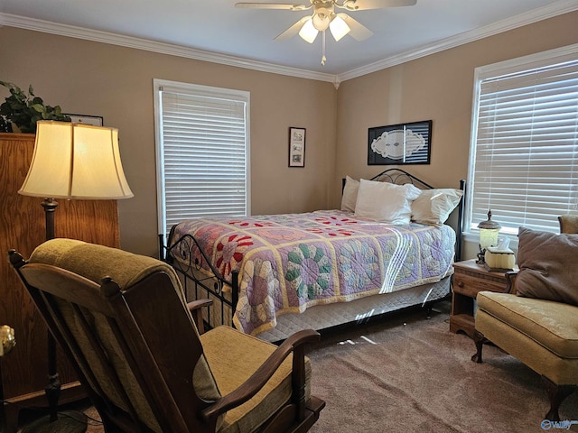809 Kyle Rd NE, Hartselle, AL 35640 - bedroom with carpet flooring, ornamental molding, multiple windows, and a ceiling fan