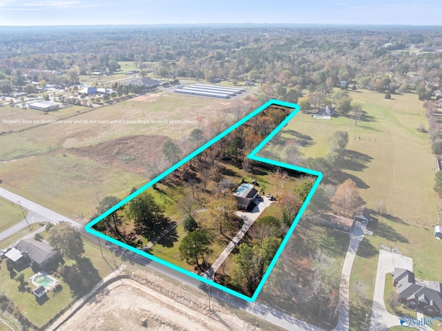 809 Kyle Rd NE, Hartselle, AL 35640 - aerial view of property's location featuring property parcel outlined and a forest