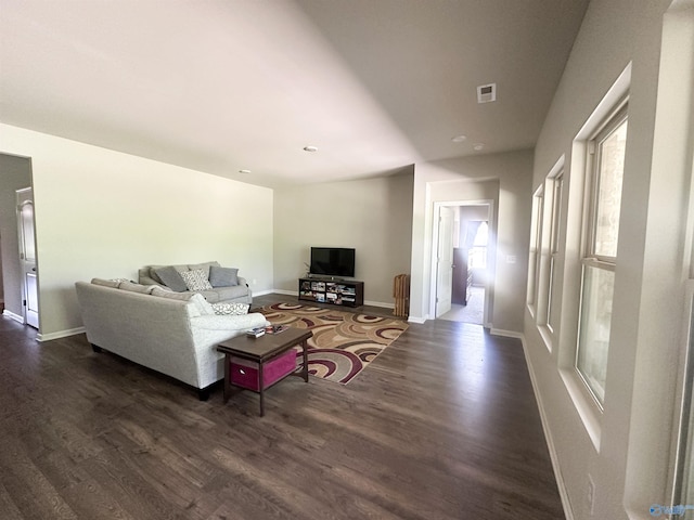 117 Edensmith Dr, New Market, AL 35761 - living room featuring dark wood-style flooring, baseboards, and recessed lighting