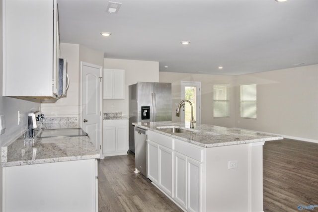 165 Meadowridge Dr, Hazel Green, AL 35750 - kitchen with a sink, stainless steel appliances, dark wood-type flooring, white cabinetry, and recessed lighting