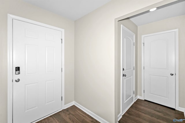 foyer entrance featuring dark hardwood / wood-style floors