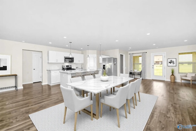 165 Meadowridge Dr, Hazel Green, AL 35750 - dining space with dark wood-style flooring, baseboards, and recessed lighting