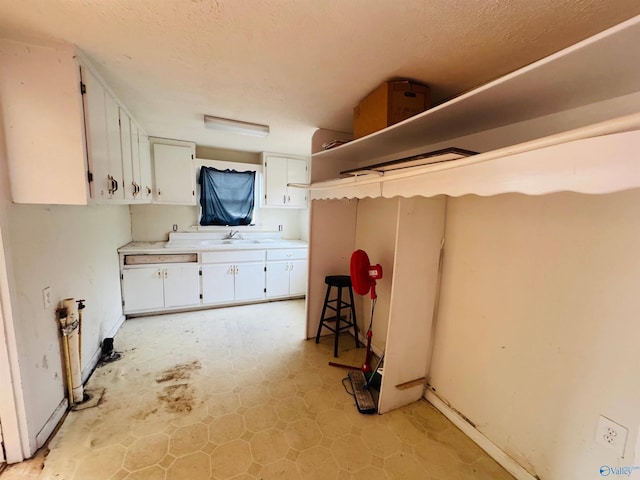 interior space featuring a sink, a textured ceiling, and baseboards