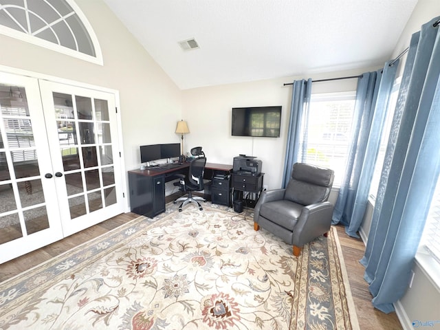 2072 Madison Villas Way Unit 2072, Madison, AL 35758 - office featuring french doors, wood finished floors, plenty of natural light, and vaulted ceiling