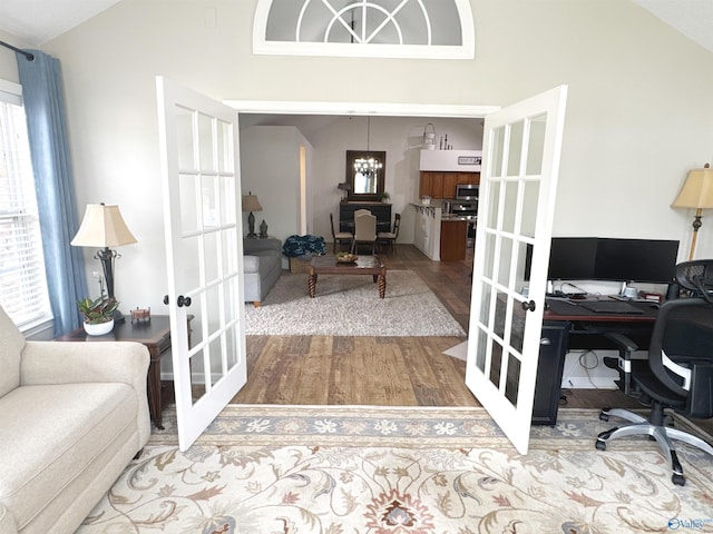 2072 Madison Villas Way Unit 2072, Madison, AL 35758 - office featuring french doors, vaulted ceiling, wood finished floors, and healthy amount of natural light