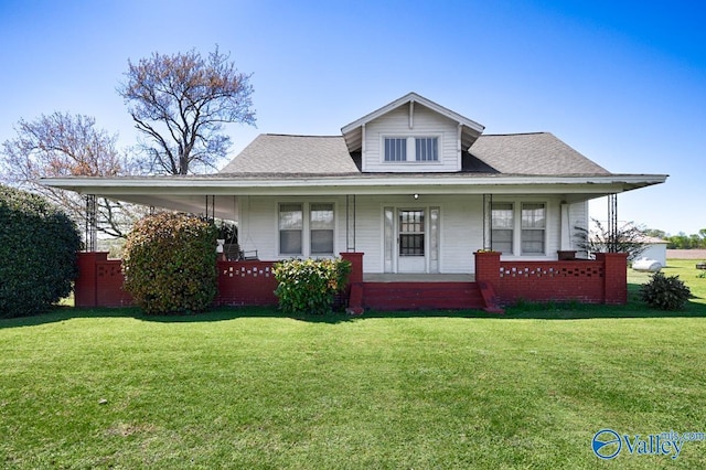 bungalow-style house with a porch and a front yard