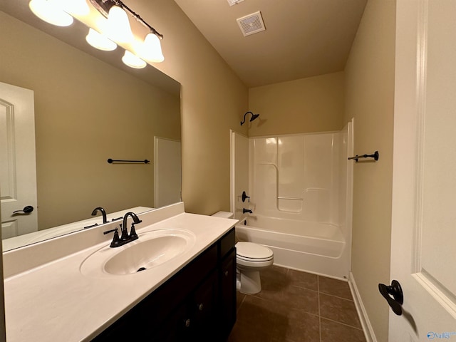 full bathroom featuring tile patterned floors, vanity,  shower combination, and toilet