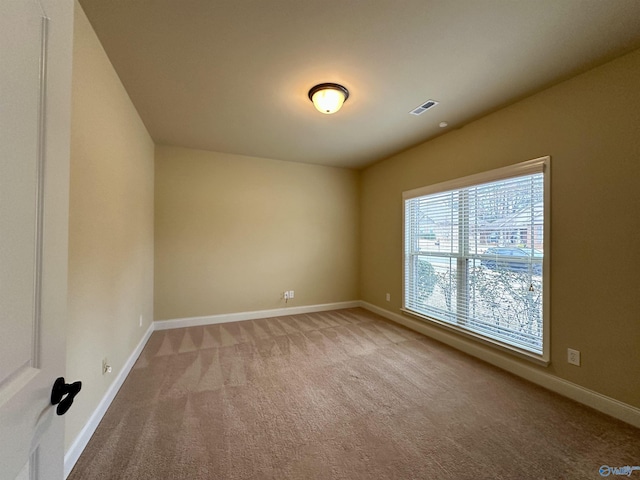 spare room featuring light carpet