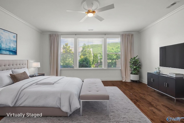 51 Summerlyn Way SE, Gurley, AL 35748 - bedroom featuring crown molding, dark wood-type flooring, baseboards, and ceiling fan