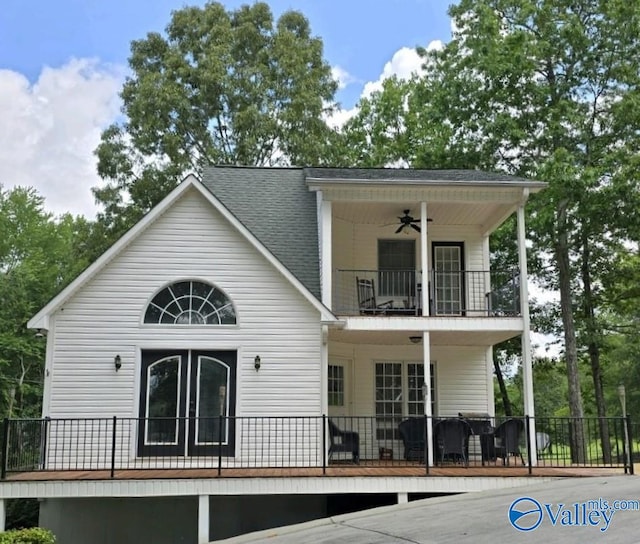 662 County Road 662 Unit 1, Cedar Bluff, AL 35959 - rear view of house with a ceiling fan, a balcony, and a shingled roof