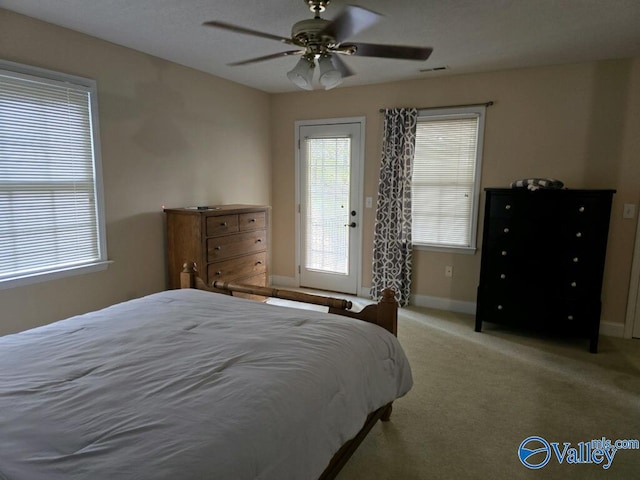 bedroom featuring carpet flooring and ceiling fan