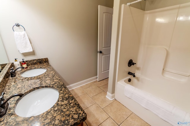 bathroom featuring tile patterned floors, vanity, and bathtub / shower combination