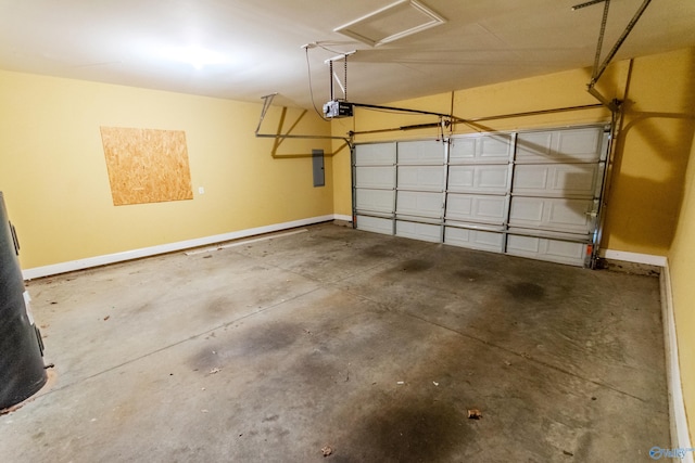 garage featuring electric panel and a garage door opener