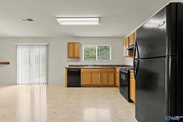 kitchen with sink and black appliances