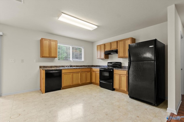 kitchen with black appliances and sink