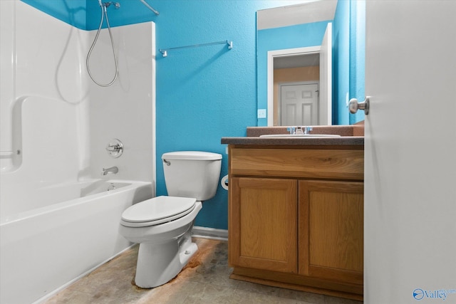 full bathroom with vanity, toilet, and bathing tub / shower combination