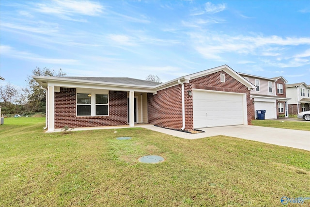 ranch-style house with a front lawn and a garage