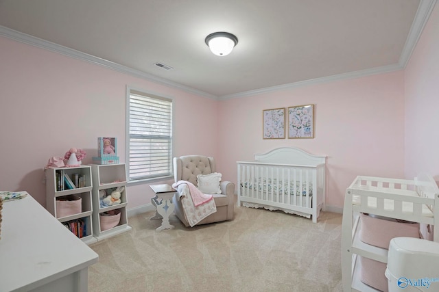 6807 Breyerton Way SE, Owens Cross Roads, AL 35763 - carpeted bedroom with crown molding, baseboards, and a nursery area