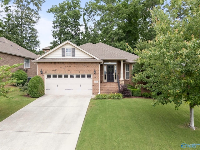6807 Breyerton Way SE, Owens Cross Roads, AL 35763 - ranch-style home featuring a front yard, brick siding, concrete driveway, and a garage