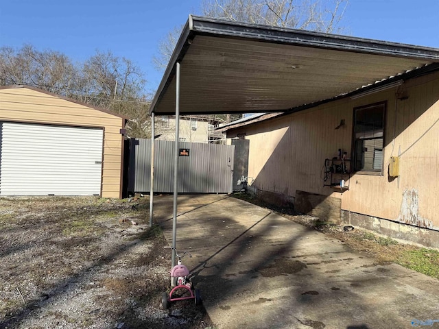 view of parking with a garage and a carport