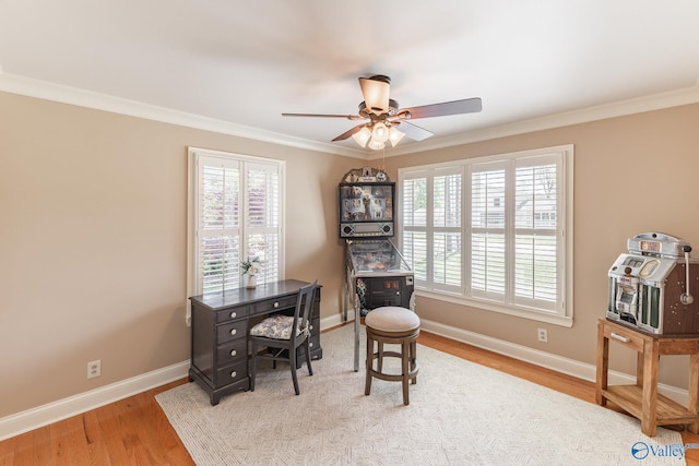 406 Zandale Dr SW, Huntsville, AL 35801 - office space featuring a ceiling fan, ornamental molding, plenty of natural light, baseboards, and wood finished floors