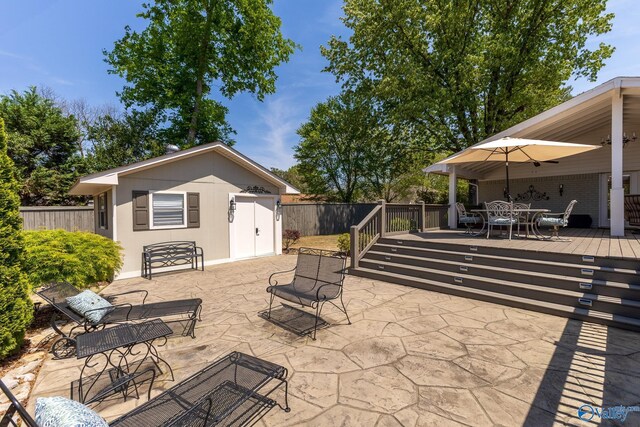 406 Zandale Dr SW, Huntsville, AL 35801 - view of patio / terrace with an outbuilding, a wooden deck, and outdoor dining area