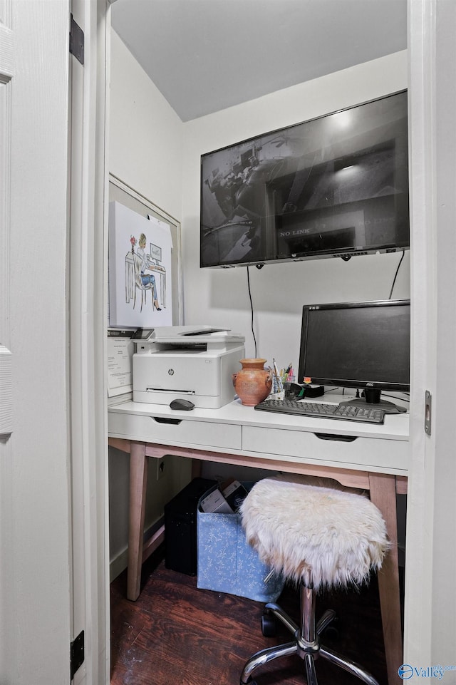 office space with dark wood-type flooring