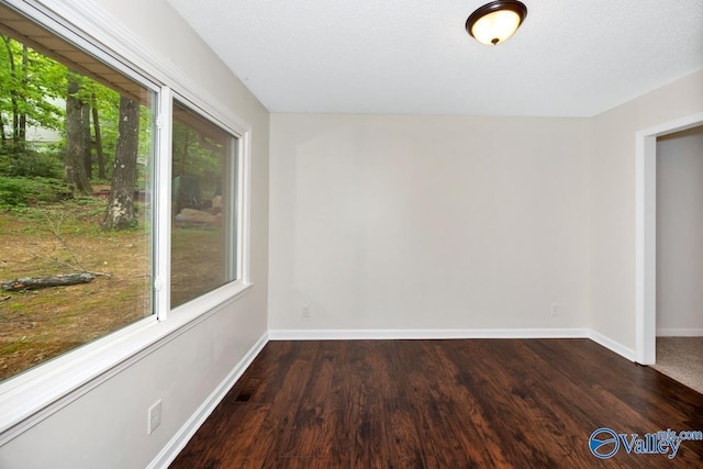 unfurnished room featuring baseboards, wood finished floors, and a wealth of natural light