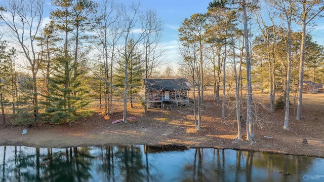 back of property with a water view