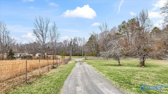 view of street with a rural view