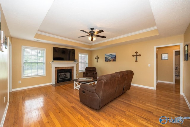 27586 Phillip Wagnon Dr, Athens, AL 35613 - living area with a tray ceiling, plenty of natural light, hardwood / wood-style flooring, and ornamental molding