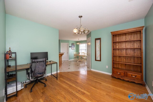 27586 Phillip Wagnon Dr, Athens, AL 35613 - home office featuring a chandelier, baseboards, and light wood finished floors
