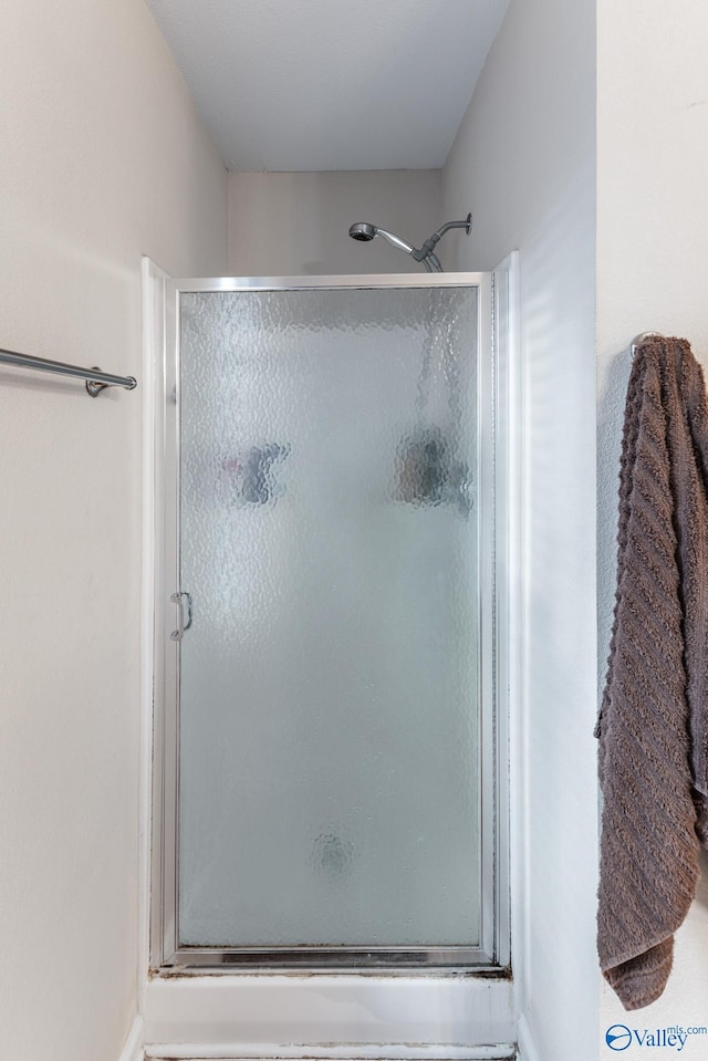 bathroom featuring a shower with door