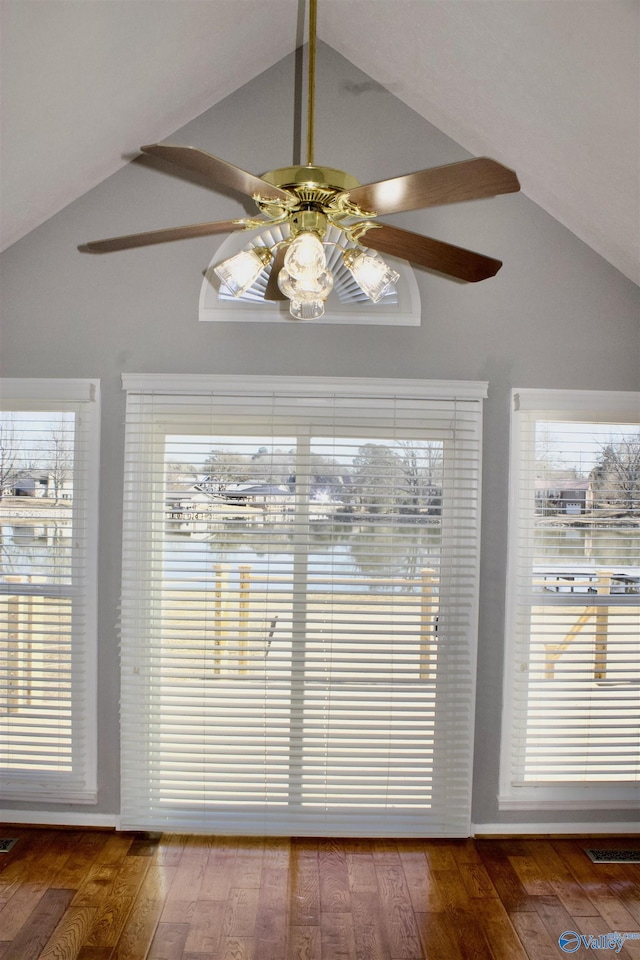 interior space featuring ceiling fan and hardwood / wood-style floors