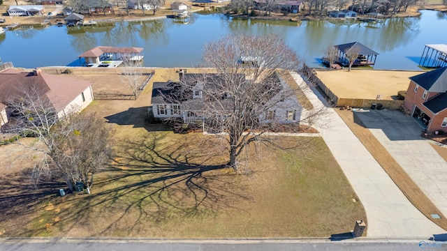 aerial view with a water view